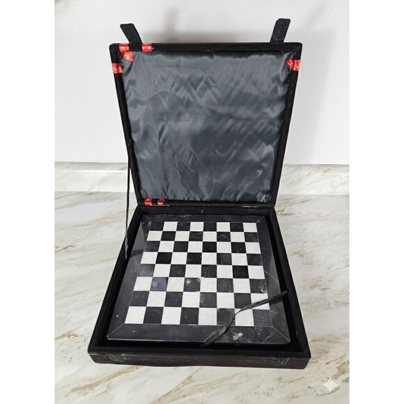 12" Marble Chess set, storage box, black/white, Christmas, Holiday Gift edition - Picture 5 of 16